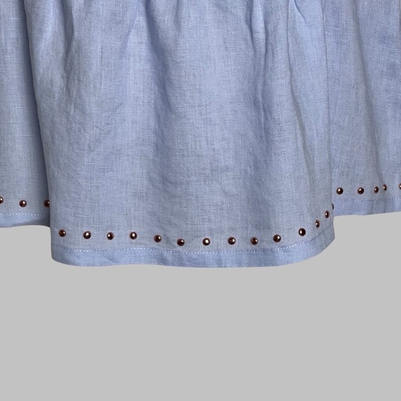 Ivanka Trump Top 100% Linen V-neck Size L Rose Gold Studded Hem Sleeveless Blue - Picture 4 of 12